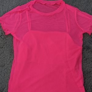 Neon Pink see through Crop Top with under cameo